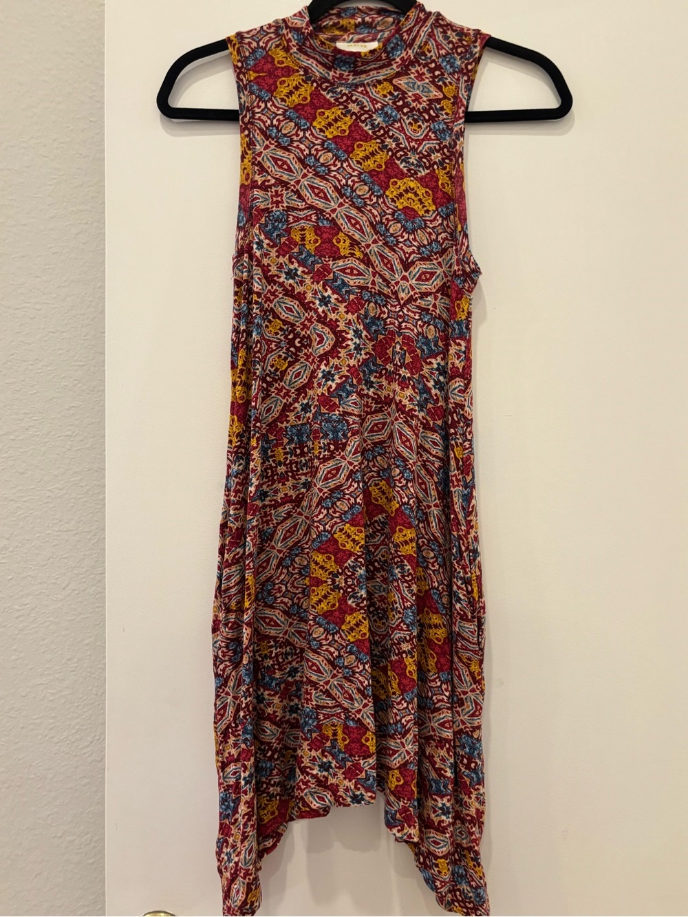 Maeve by Anthropologie Sleeveless Boho Print Asymetrical High-Neck Dress Hippie